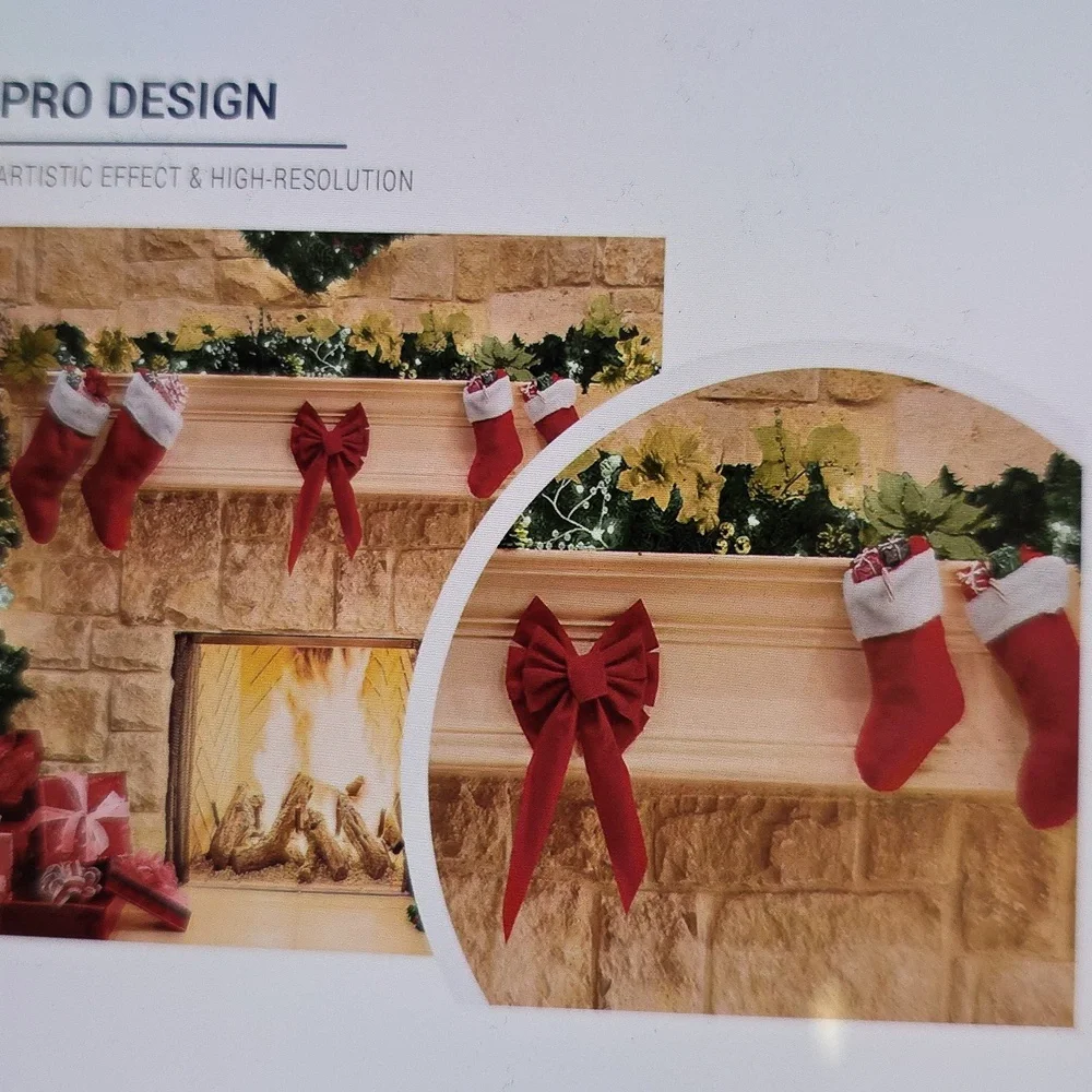 Festive Red Christmas Stockings & Garland Fireplace 6x6 FT Photo Studio Props